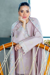 BLOSSOM TINT-3PC SATIN EMBROIDERED SUIT