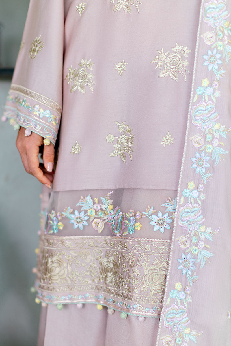 BLOSSOM TINT-3PC SATIN EMBROIDERED SUIT