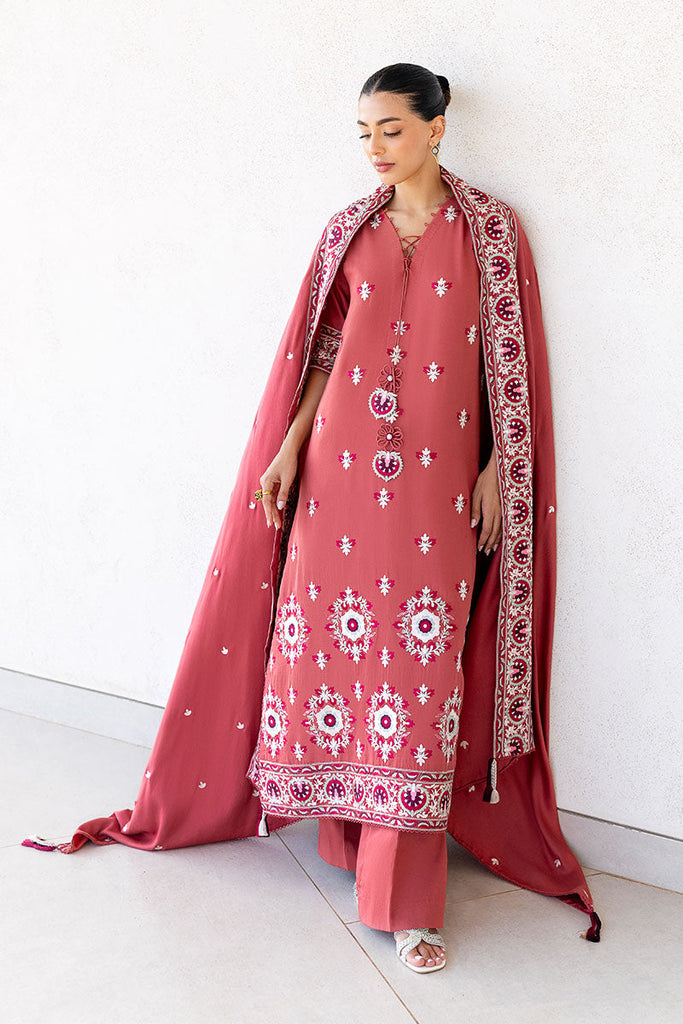 DUSTY SUNSET-3PC SATIN EMBROIDERED SUIT