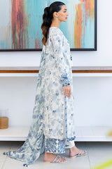 WHIMSICAL TEAL-3PC SATIN PRINTED SUIT