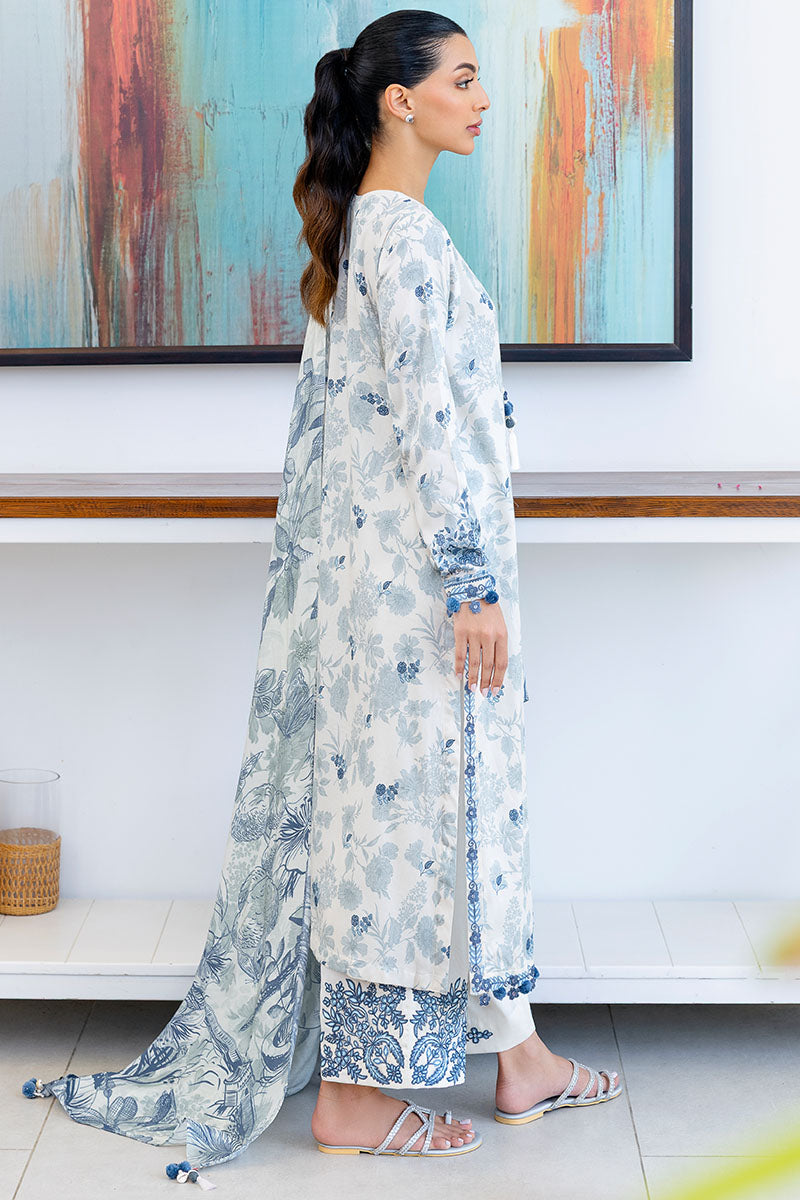WHIMSICAL TEAL-3PC SATIN PRINTED SUIT