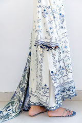 IVORY ORCHID-3PC SATIN PRINTED SUIT