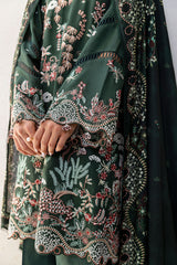 GREEN ORNATE-3PC SATIN EMBROIDERED SUIT