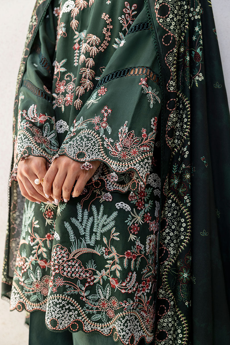 GREEN ORNATE-3PC SATIN EMBROIDERED SUIT