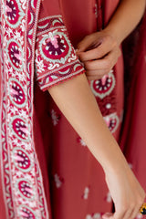 DUSTY SUNSET-3PC SATIN EMBROIDERED SUIT