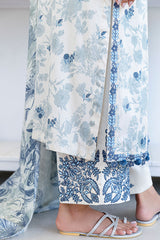 WHIMSICAL TEAL-3PC SATIN PRINTED SUIT
