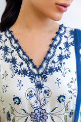 IVORY ORCHID-3PC SATIN PRINTED SUIT