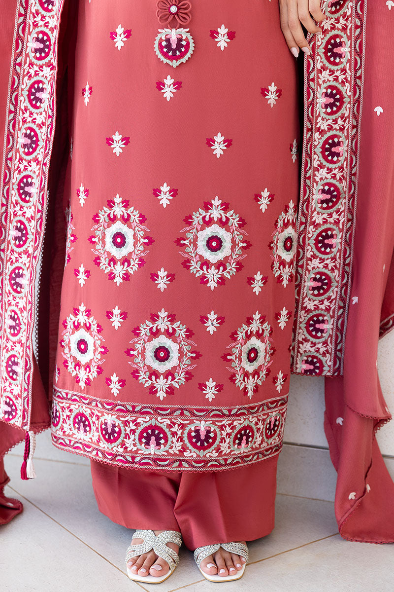DUSTY SUNSET-3PC SATIN EMBROIDERED SUIT