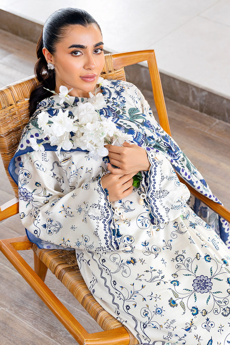 IVORY ORCHID-3PC SATIN PRINTED SUIT