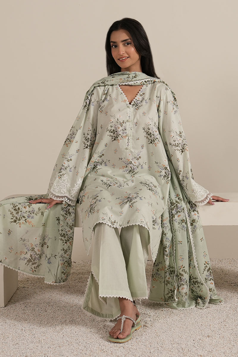 PALE AQUA-3PC PRINTED LAWN SUIT