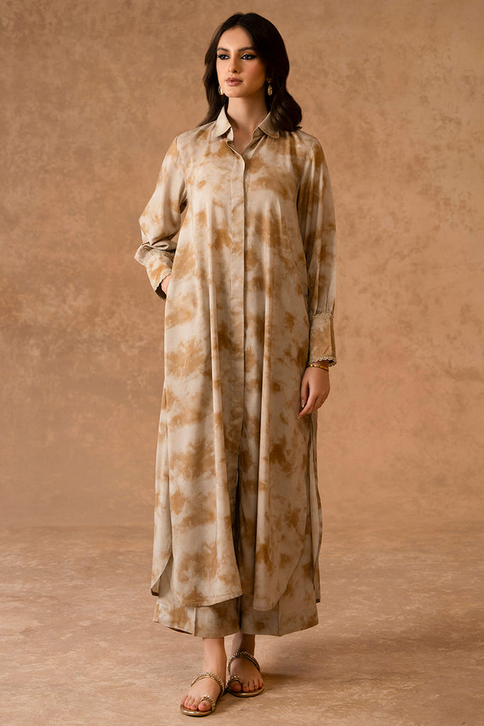 RUSSET WOOD-2 PIECE LINEN PRINTED SUIT