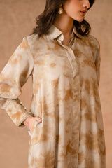 RUSSET WOOD-2 PIECE LINEN PRINTED SUIT