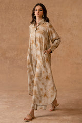 RUSSET WOOD-2 PIECE LINEN PRINTED SUIT
