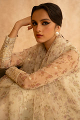 CLOUD CREAM-2 PIECE ORGANZA EMBROIDERED SUIT