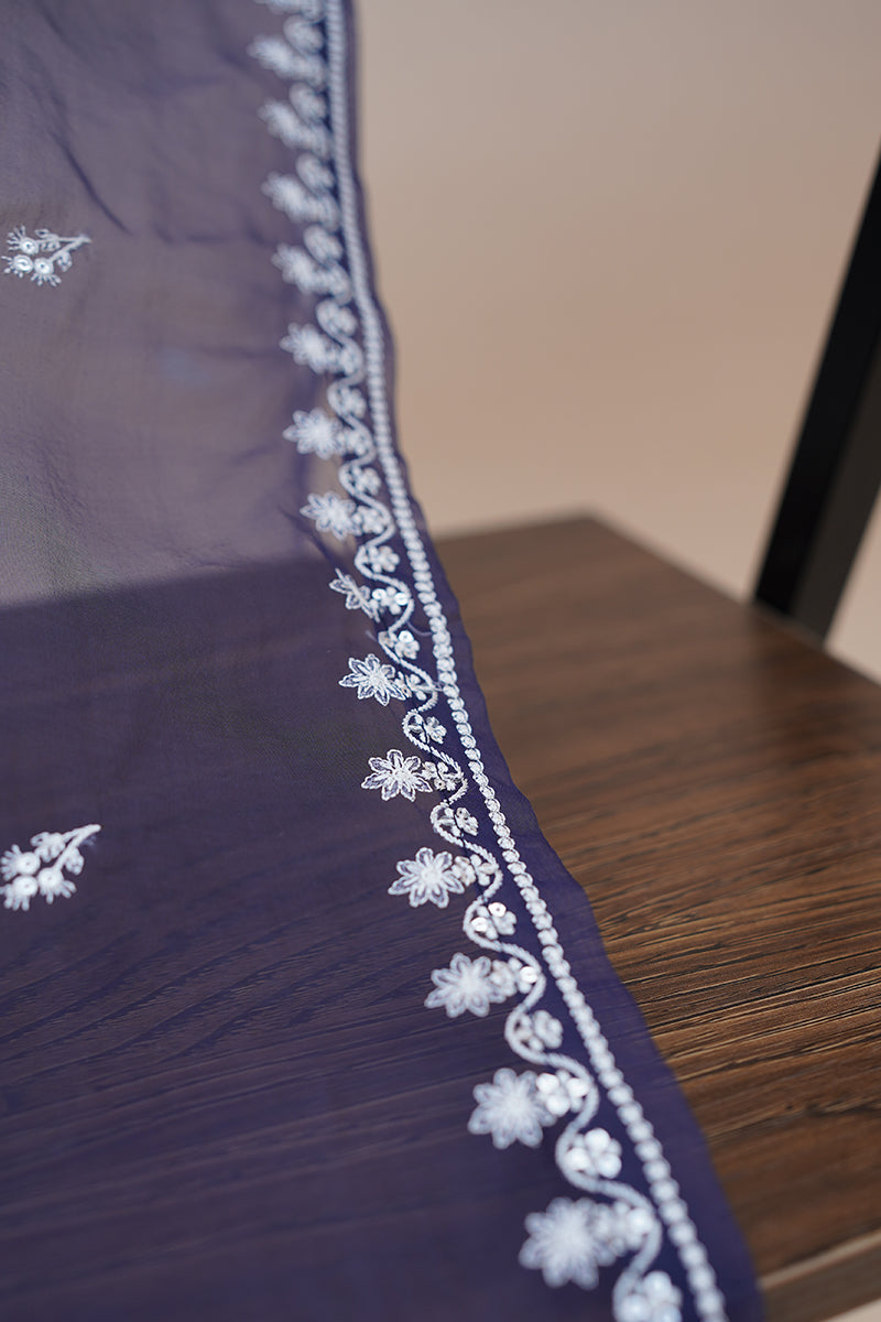 MEDIEVAL BLUE ORGANZA EMBROIDERED DUPATTA