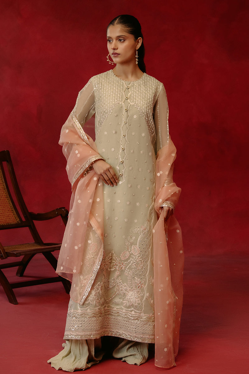 PISTACHIO DAWN-4 PIECE ORGANZA EMBROIDERED SUIT