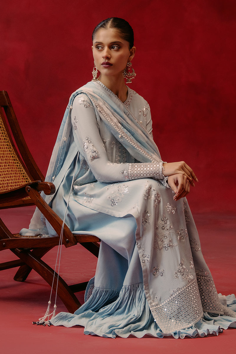 MAJESTIC AZURE-3 PIECE SILK EMBROIDERED SUIT