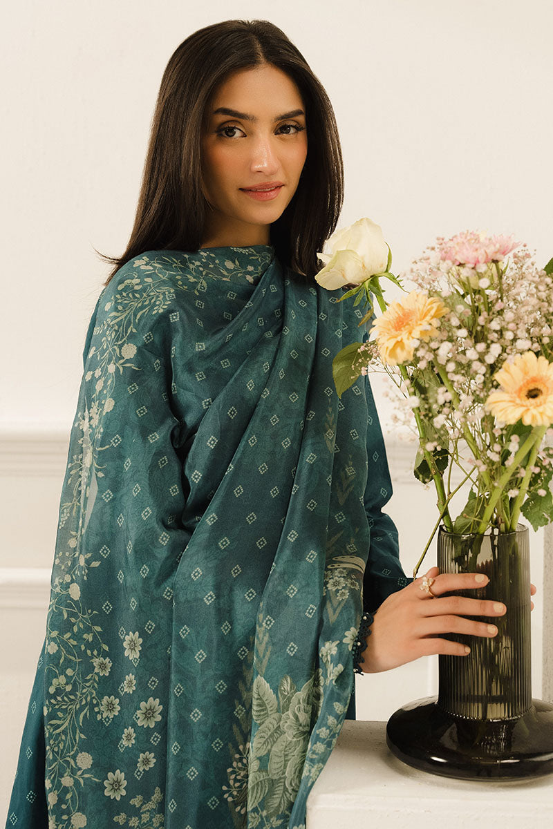 TEAL DEW-3 PC PRINTED LAWN SUIT