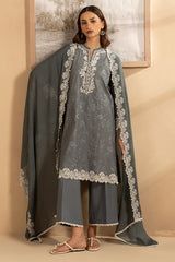 SOFT GRAPHITE- 3PC EMBROIDERED LAWN SUIT