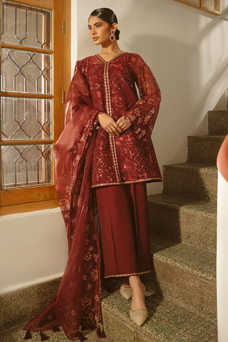 MERLOT MUSE-4 PIECE EMBROIDERED ORGANZA SUIT