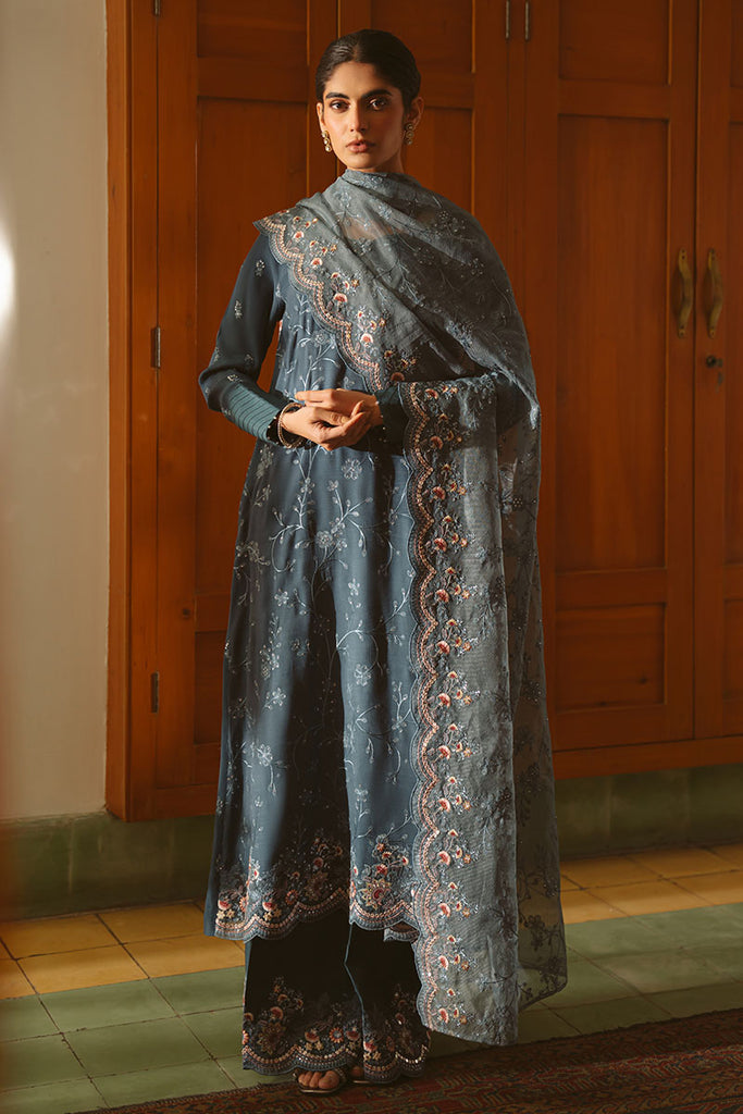 MAJESTIC TEAL-3 PIECE EMBROIDERED SILK SUIT