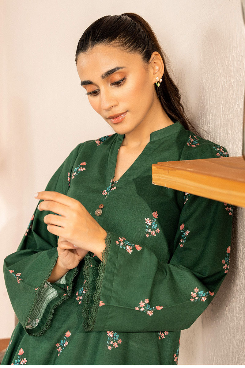 JEWEL GREEN PRINTED KHADDAR SHIRT