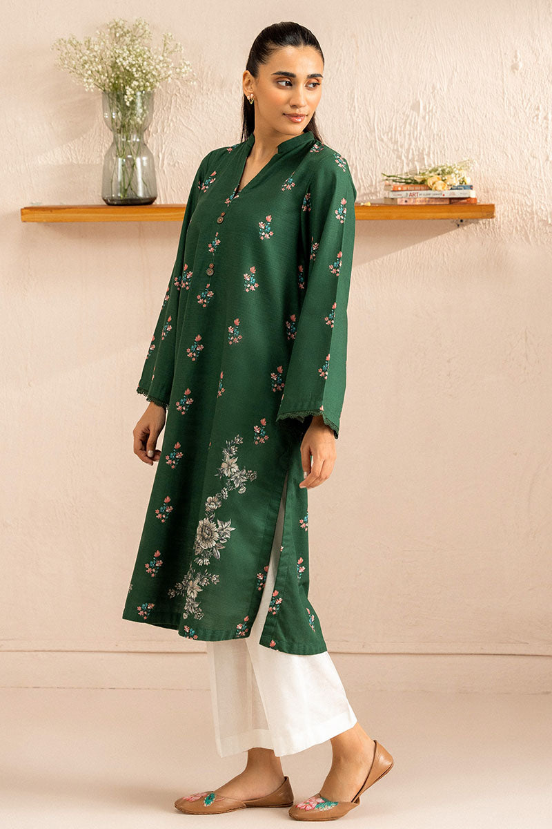 JEWEL GREEN PRINTED KHADDAR SHIRT