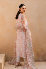 IVORY WHISPER-3 PIECE ORGANZA EMBROIDERED SUIT