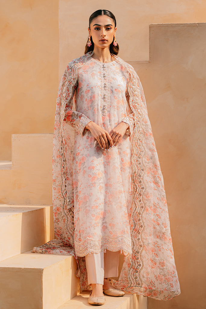 IVORY WHISPER-3 PIECE ORGANZA EMBROIDERED SUIT