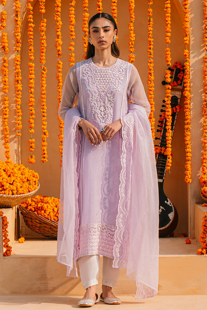 LILAC WHISPER-2 PIECE ORGANZA EMBROIDERED SUIT