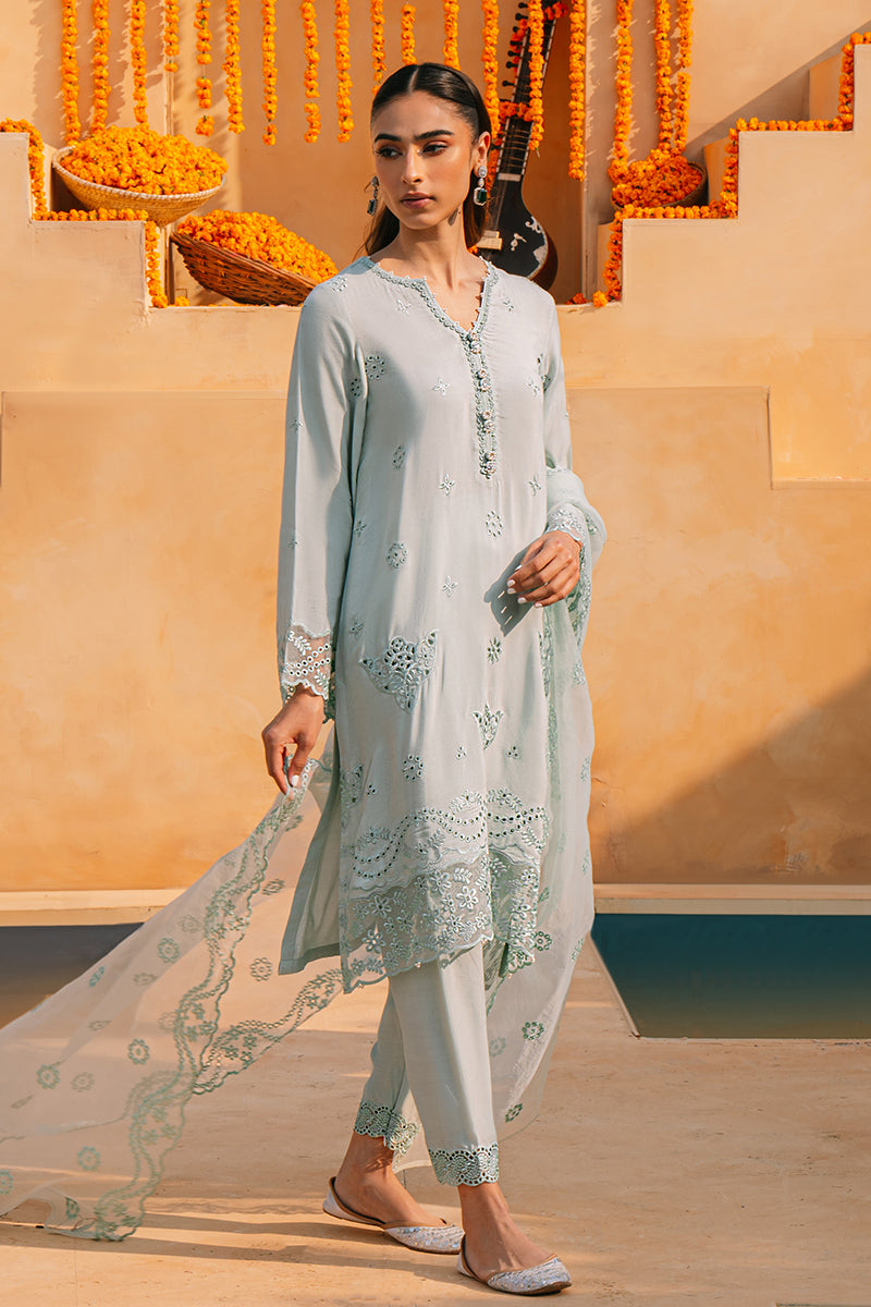 CLOUD BURST-3 PIECE SILK EMBROIDERED SUIT