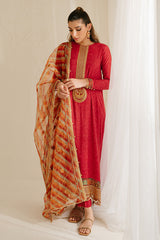 POMPEIAN RED-3PC SILK EMBROIDERED SUIT