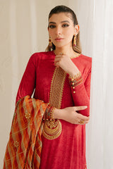 POMPEIAN RED-3PC SILK EMBROIDERED SUIT