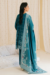 TEAL LATTICE-3PC KHADDAR PRINTED SUIT