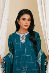 TEAL LATTICE-3PC KHADDAR PRINTED SUIT