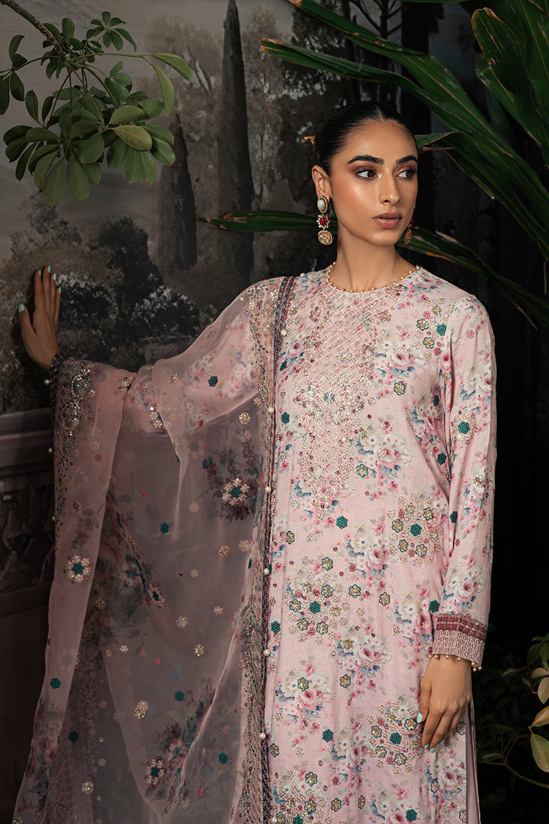 PINK CARNATION-3PC SILK  EMBROIDERED SUIT