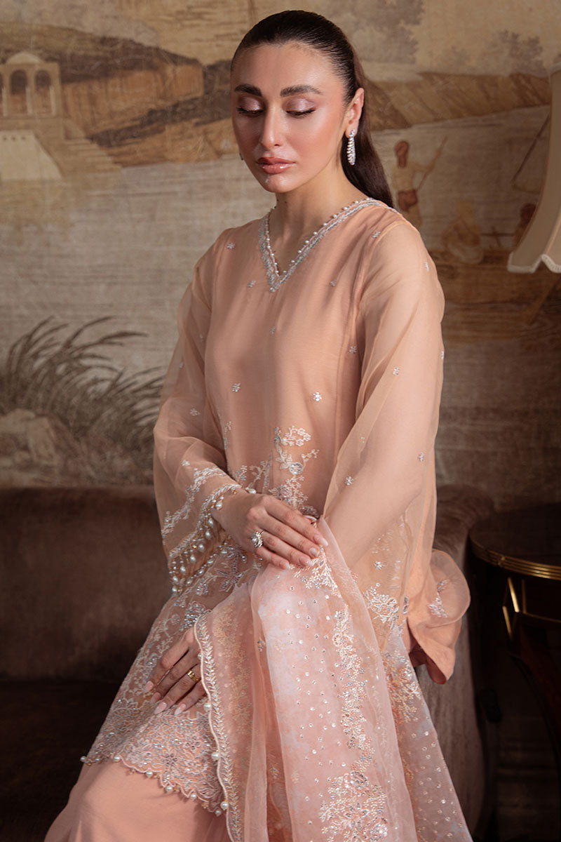 CORAL BLOOM-4PC ORGANZA EMBROIDERED SUIT