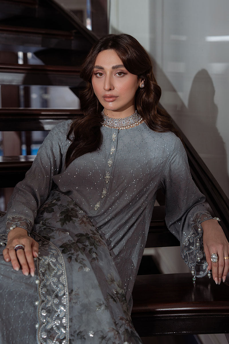 DUSKY SMOKE-3PC SILK EMBROIDERED SUIT