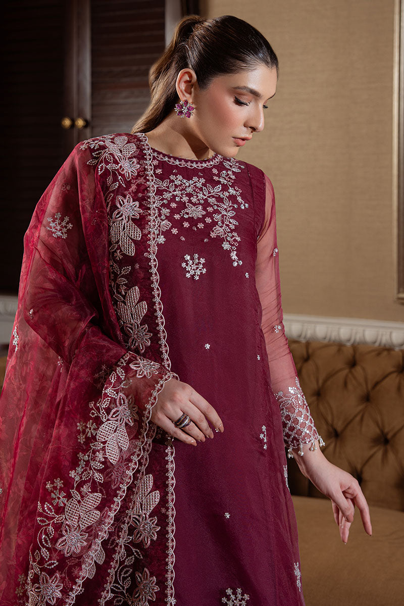 BERRY BLUSH-4PC ORGANZA EMBROIDERED SUIT