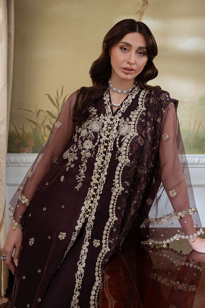 PLUM ROUGE-4PC ORGANZA EMBROIDERED SUIT