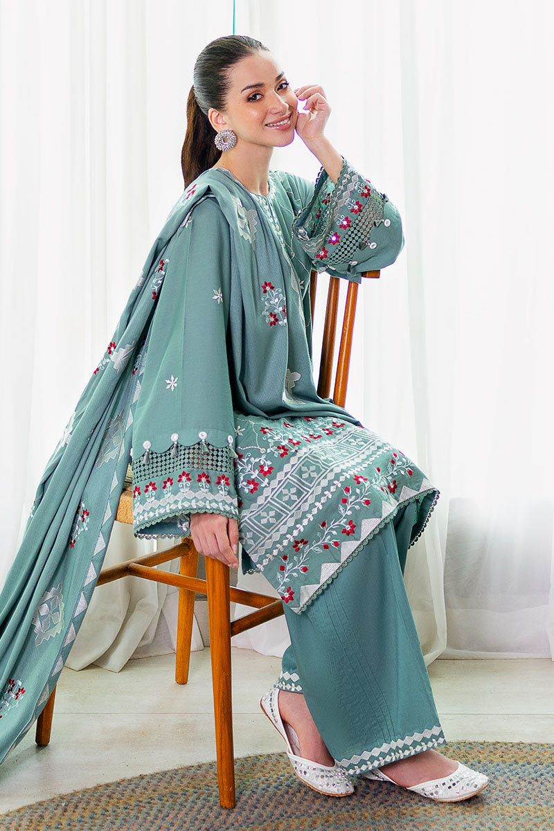 SAGE LOOM-3PC SATIN EMBROIDERED SUIT