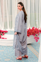 CHARCOAL ASH-3PC SATIN EMBROIDERED SUIT
