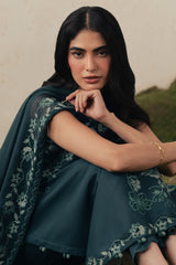 EMERALD TEAL-3PC EMBROIDERED SUIT