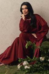 CRIMSON BLOOM-3PC EMBROIDERED SUIT