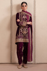 IMPERIAL MAGENTA- 4PC  VELVET EMBROIDERED SUIT
