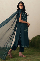 EMERALD TEAL-3PC EMBROIDERED SUIT