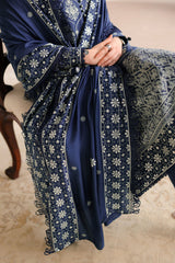 OBSIDIAN BLUE-3PC SATIN EMBROIDERED SUIT