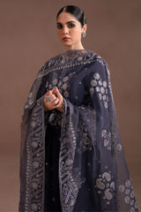 CHARCOAL GRACE- 4PC  VELVET EMBROIDERED SUIT