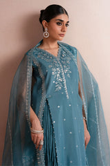 TURQUOISE SHINE-3PC SILK EMBROIDERED SUIT