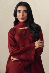 CRIMSON BLOOM-3PC EMBROIDERED SUIT
